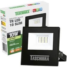 REFLETOR LED SLIM 10W 6500K PRETO TASCHIBRA